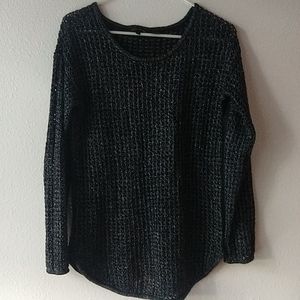 Jeanne Pierre Metallized Black Loose Knit Sheer Sexy Sweater S